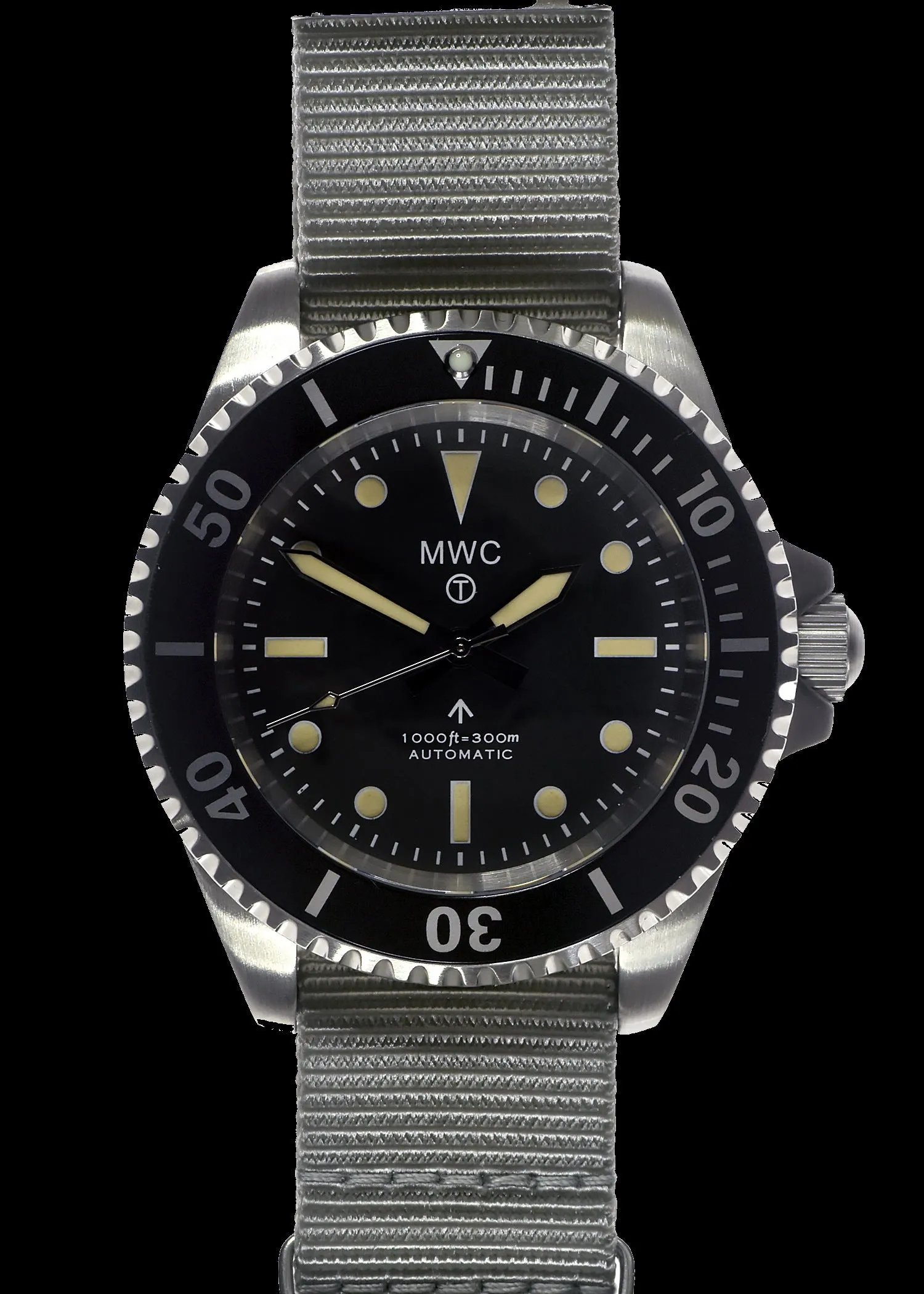 MWC 24 Jewel 1982 Pattern 300m Automatic Military Divers Watch with Sapphire Crystal on a NATO Webbing Strap (Non Date Version)