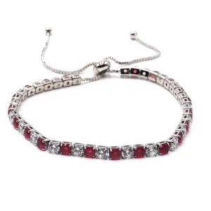 Ruby Red & Clear CZ Tennis Bracelet In Silver