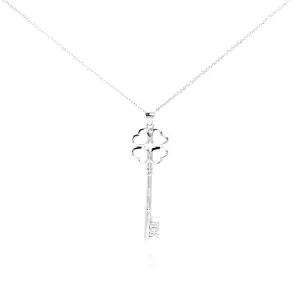 Silver 925 Rhodium Plated Luck Key Pendant Necklace