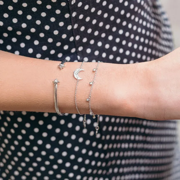 Silver Starry Night Moon Bracelet