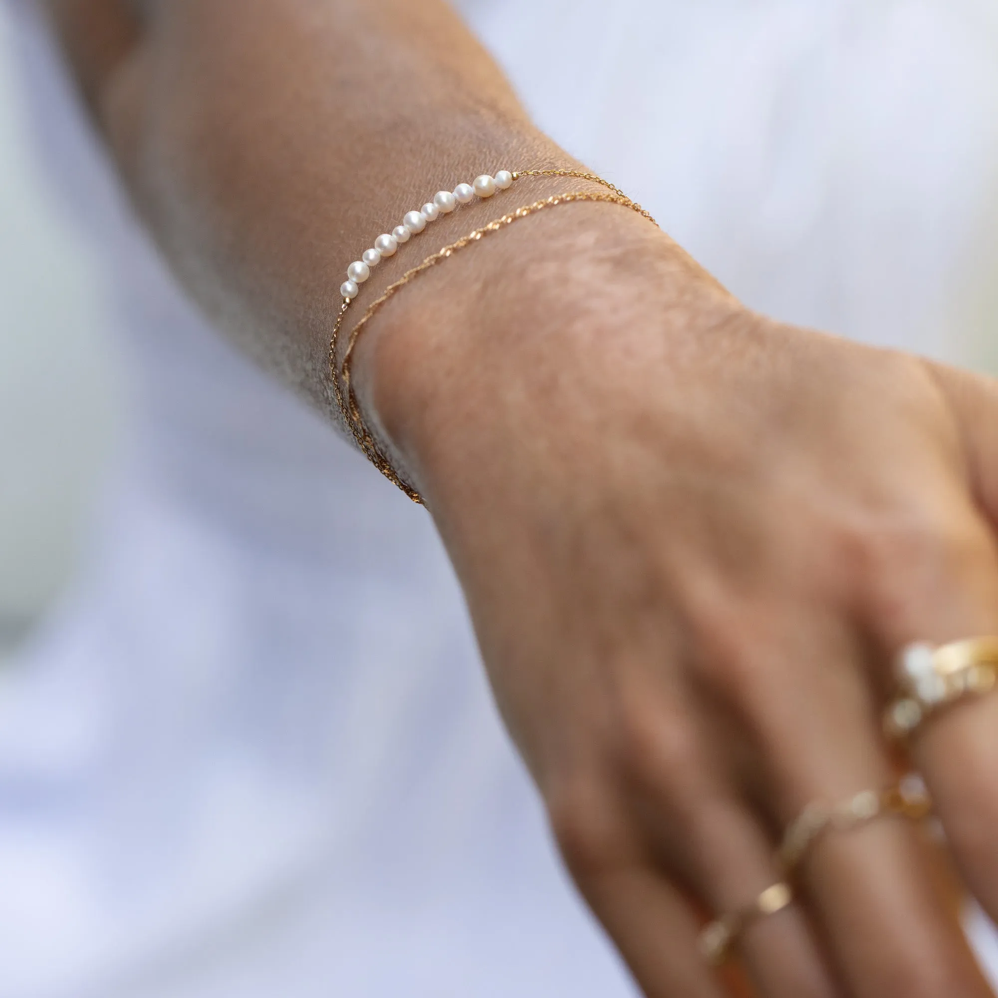 Solid Gold Pearl Strand Bracelet