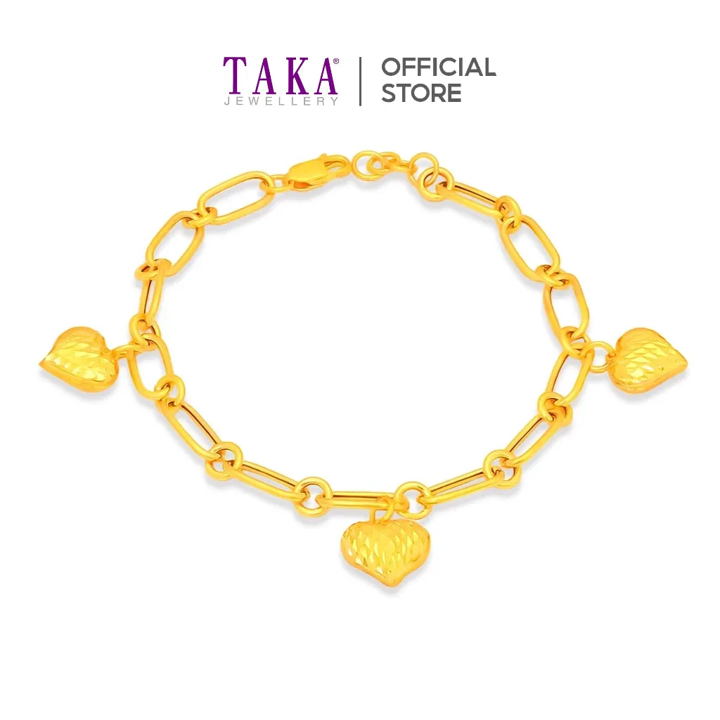 TAKA Jewellery 916 Gold Bracelet with Hearts