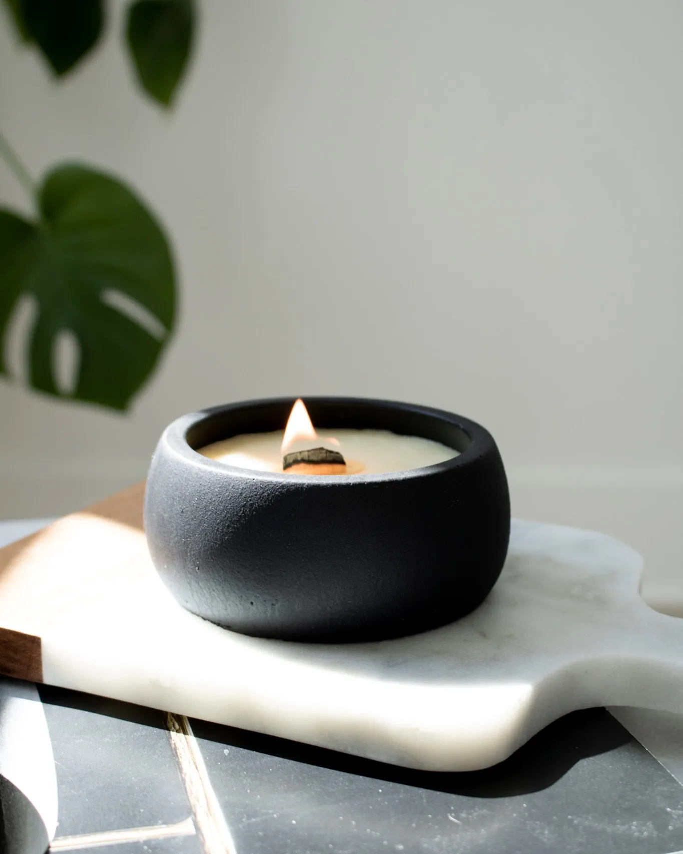 Take A Hike Coconut Soy Candle - Black Concrete Wooden Wick Vessel