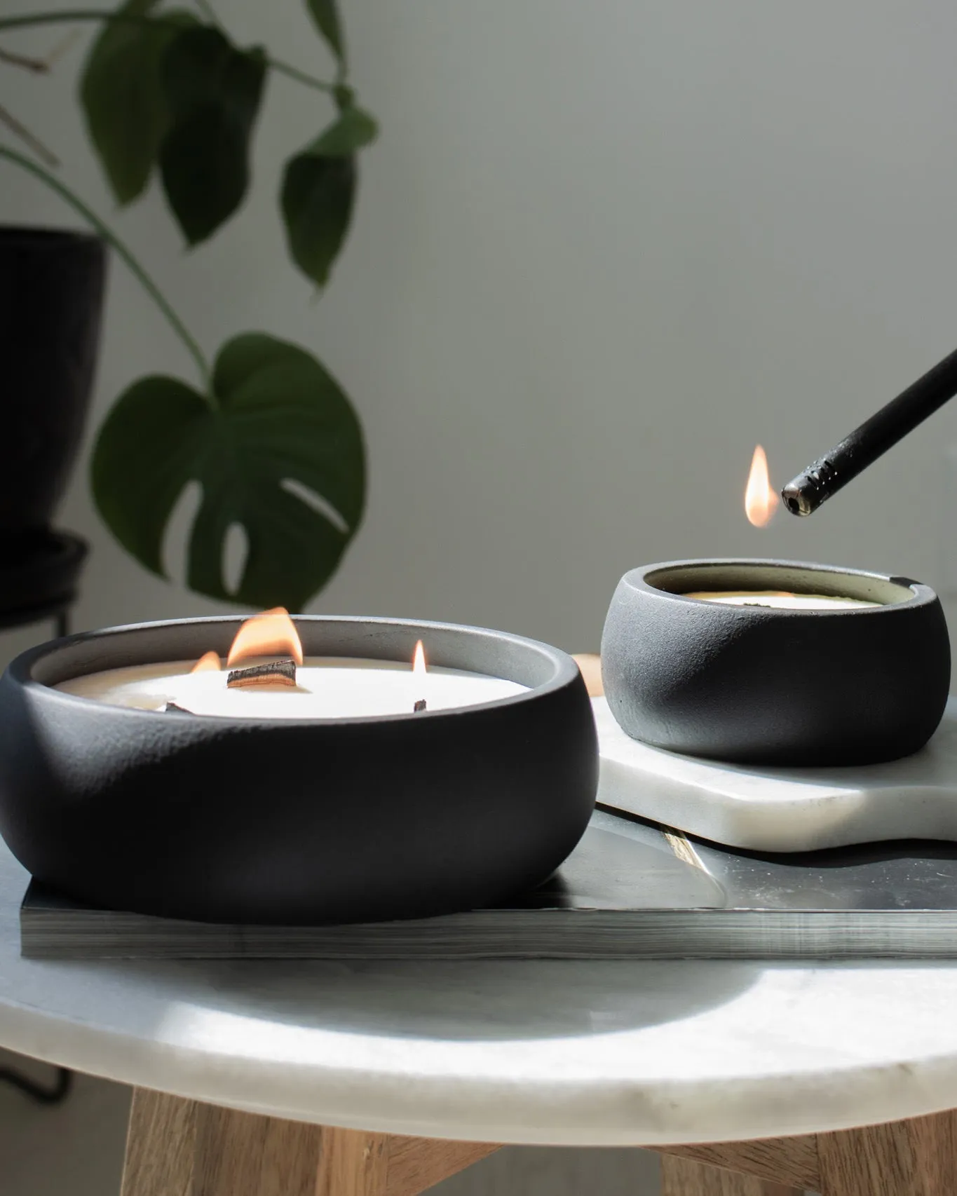 Take A Hike Coconut Soy Candle - Black Concrete Wooden Wick Vessel