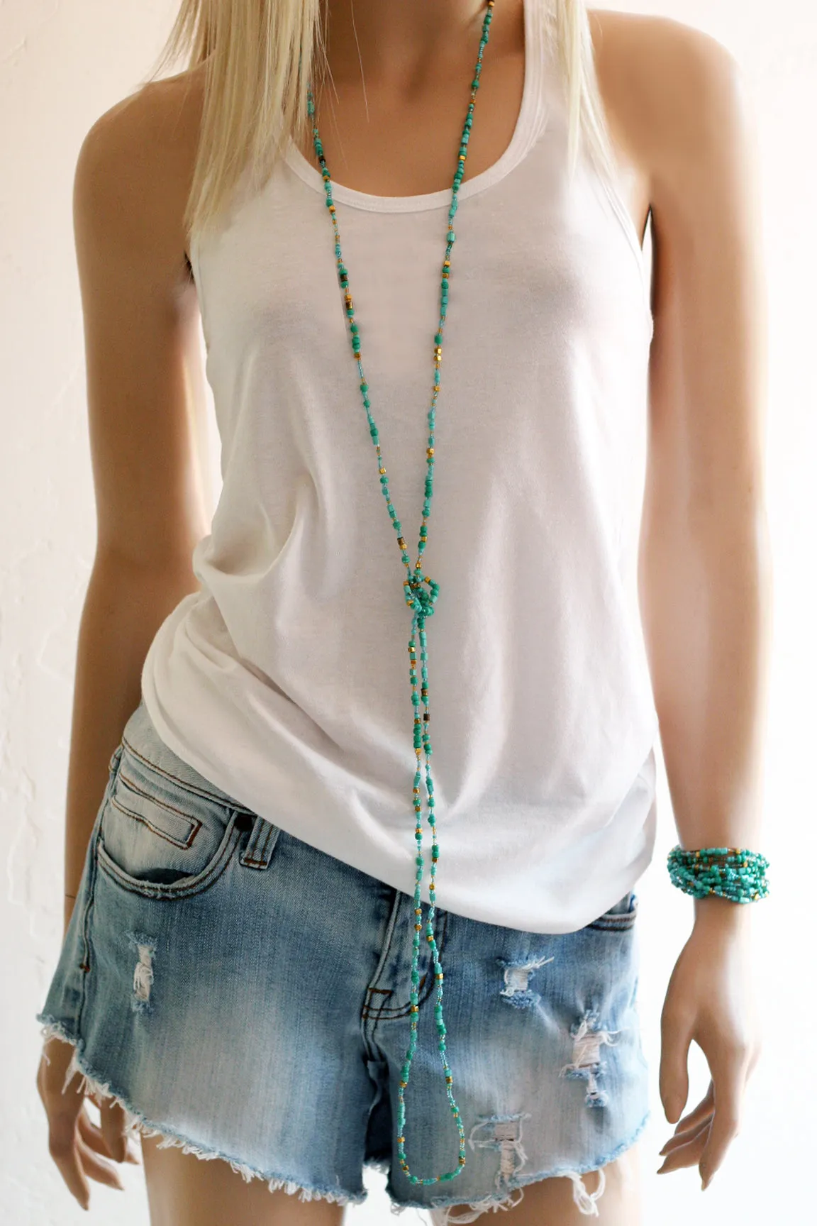 Turquoise color Beaded Necklace