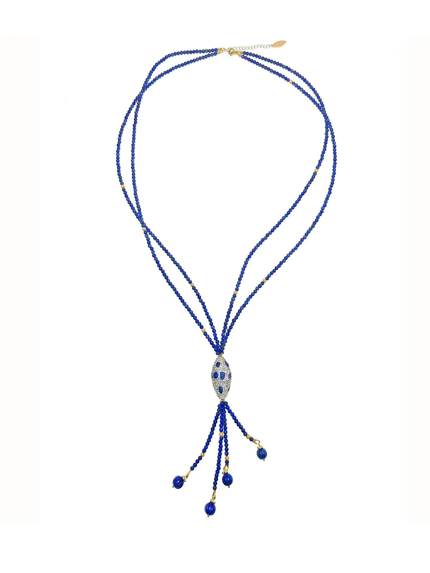 Y shaped Lapis with Rhinestone Necklace JN029